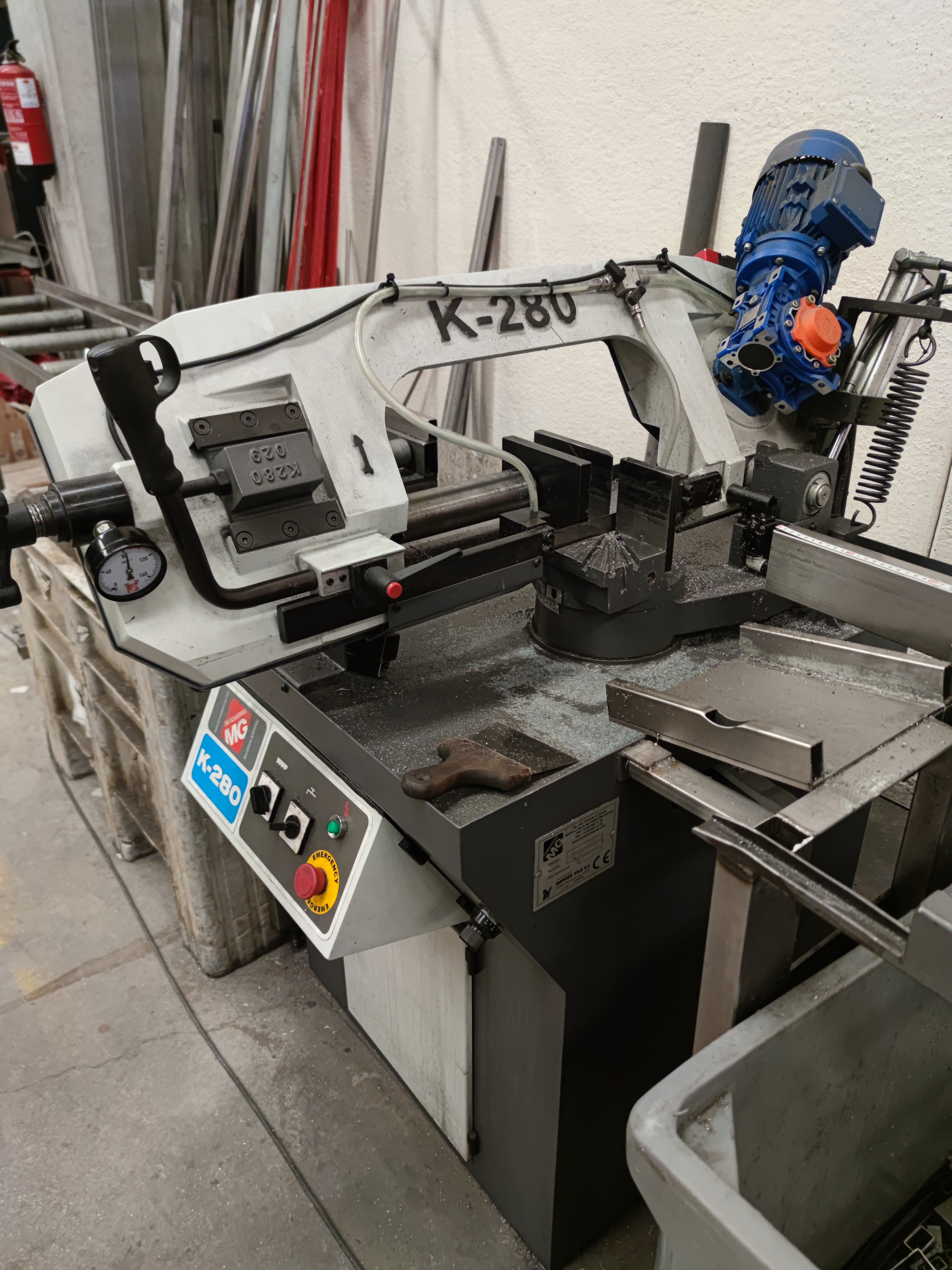 Horizontal band saw previously used for cutting rectangular steel tubes